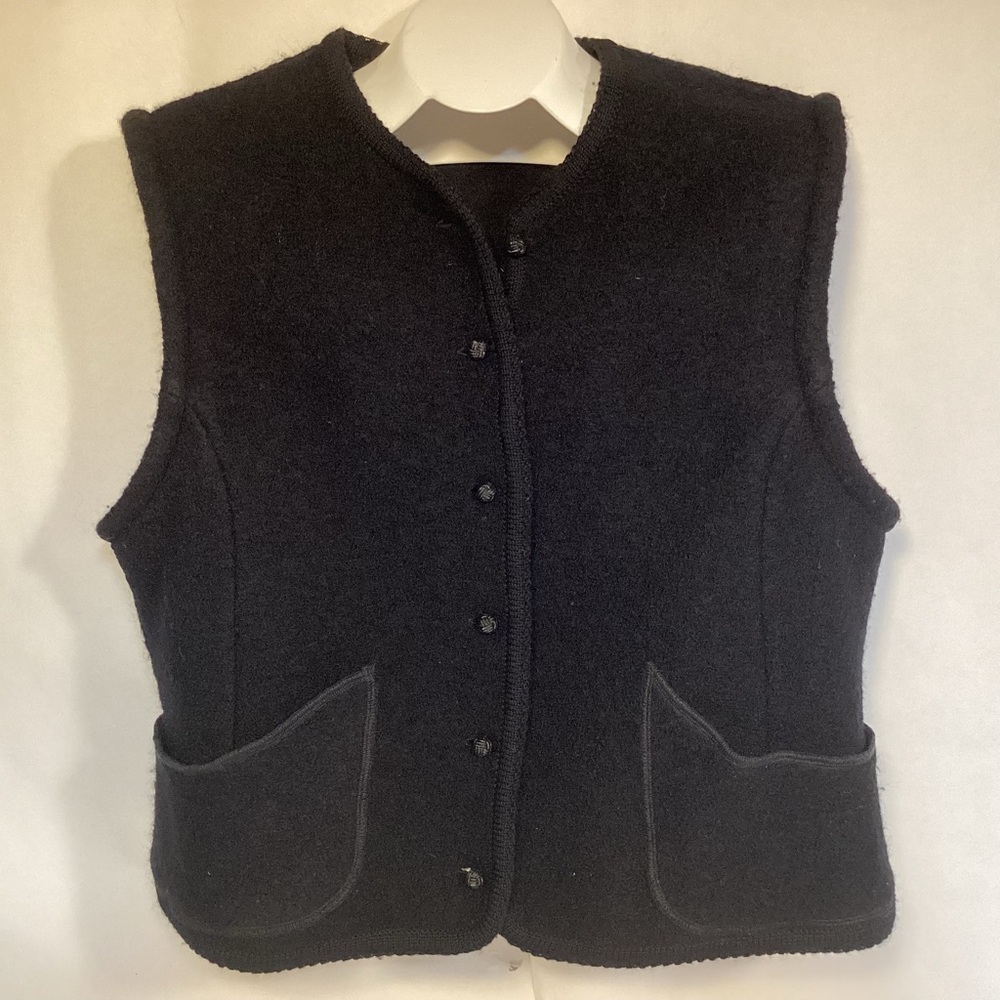 Lands’ End Vintage Wool Black Button-Up Vest with Pockets Women’s size 18
